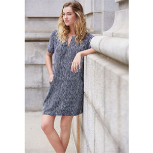 Margot Shift Dress in Black/White Stripe, Large